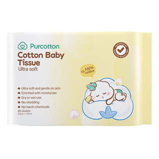 Purcotton 100%  Cotton Baby Tissue Newborn Face Washing Towels Dry Wet Use  for Hand & Mouth (Ultra Soft)