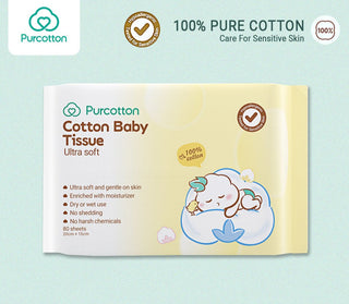 Purcotton 100%  Cotton Baby Tissue Newborn Face Washing Towels Dry Wet Use  for Hand & Mouth (Ultra Soft)