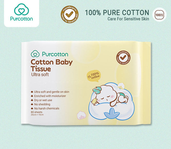 Purcotton 100%  Cotton Baby Tissue Newborn Face Washing Towels Dry Wet Use  for Hand & Mouth (Ultra Soft)