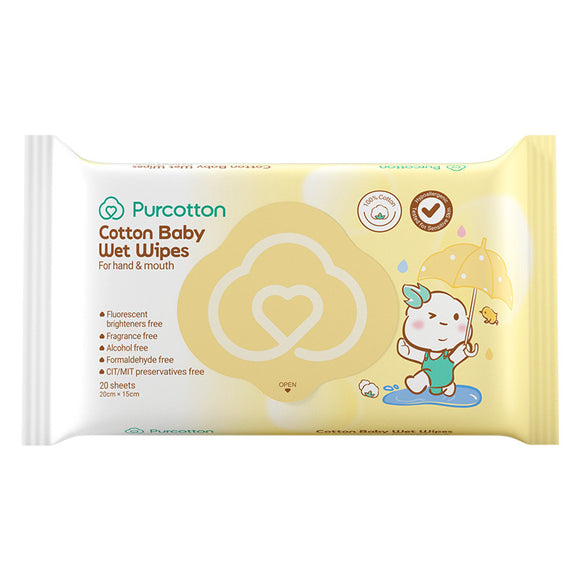 Purcotton 100% Cotton Baby Wet Wipes for Hand & Mouth