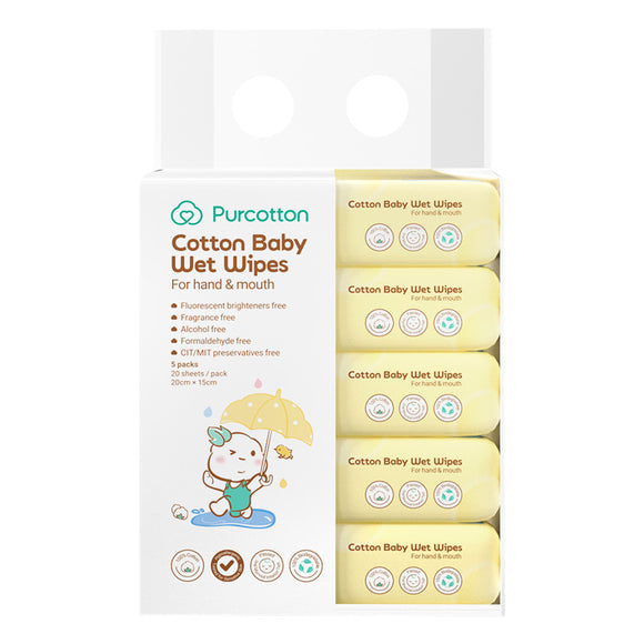 Purcotton 100% Cotton Baby Wet Wipes for Hand & Mouth