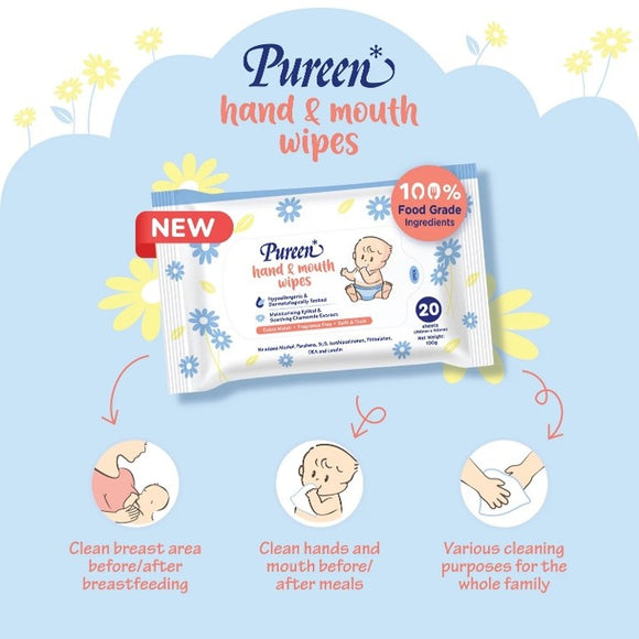 Pureen Hand & Mouth Wipes baby wet wipes tissue fragrance free 2x20's