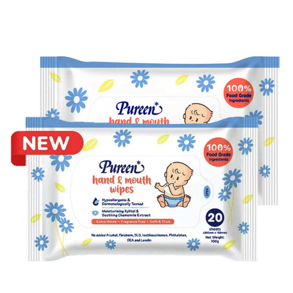 Pureen Hand & Mouth Wipes baby wet wipes tissue fragrance free 2x20's