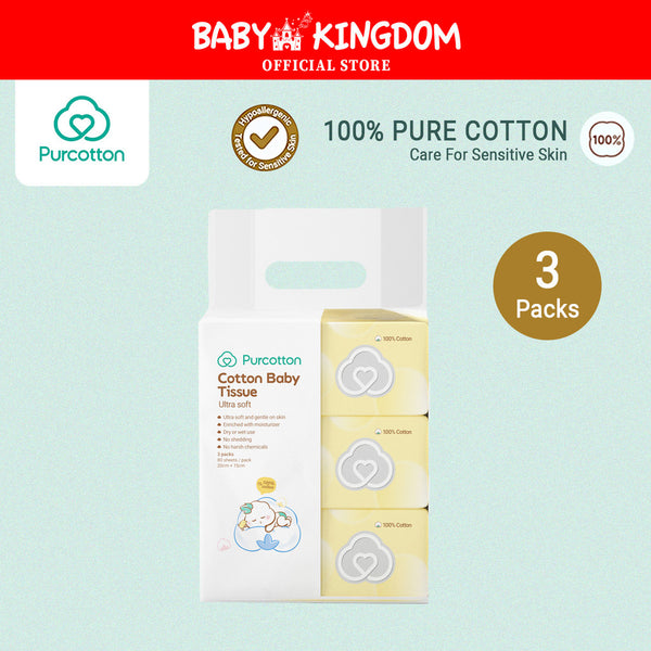 Purcotton 100%  Cotton Baby Tissue Newborn Face Washing Towels Dry Wet Use  for Hand & Mouth (Ultra Soft) (3in1Packs)