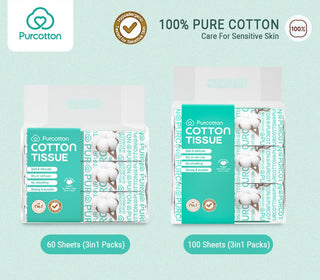 Purcotton 100% Cotton Tissue Face Wash Towels Baby Soft Towels Cleansing Towels (3in1 Packs)
