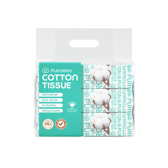 Purcotton 100% Cotton Tissue Face Wash Towels Baby Soft Towels Cleansing Towels (3in1 Packs - 60sheets)