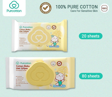 Purcotton 100% Cotton Baby Wet Wipes for Hand & Mouth