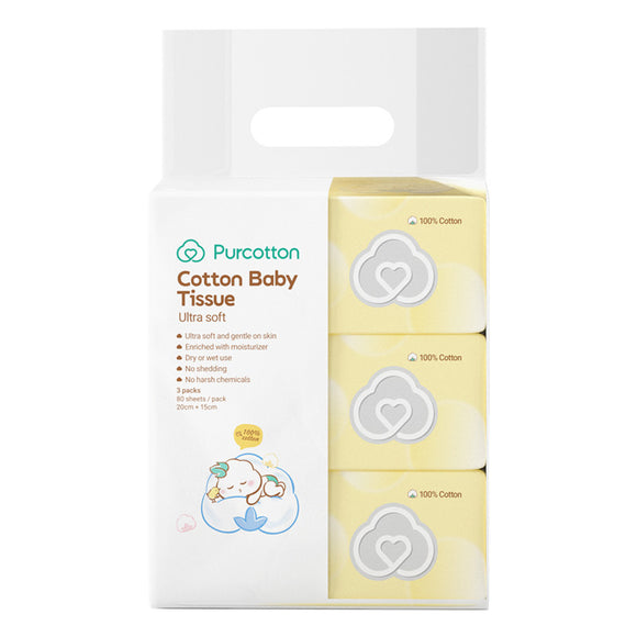 Purcotton 100%  Cotton Baby Tissue Newborn Face Washing Towels Dry Wet Use  for Hand & Mouth (Ultra Soft)