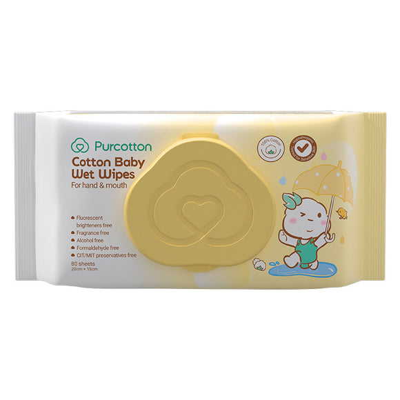 Purcotton 100% Cotton Baby Wet Wipes for Hand & Mouth
