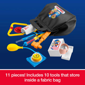 Fisher Price 1988 Medical Kit 11-Piece Pretend Play Set, Mattel 80th Flashback Playback - 0
