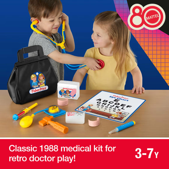 Fisher Price 1988 Medical Kit 11-Piece Pretend Play Set, Mattel 80th Flashback Playback