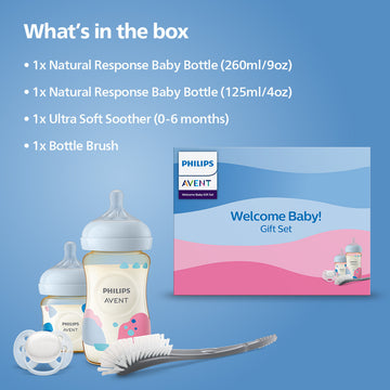 Philips Avent Welcome Baby Gift Set with Natural Response PPSU Bottles (SCD849/01) - 0