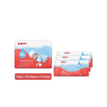 Pigeon Aqua Baby Wipes (20 Wipes x 3) - 0