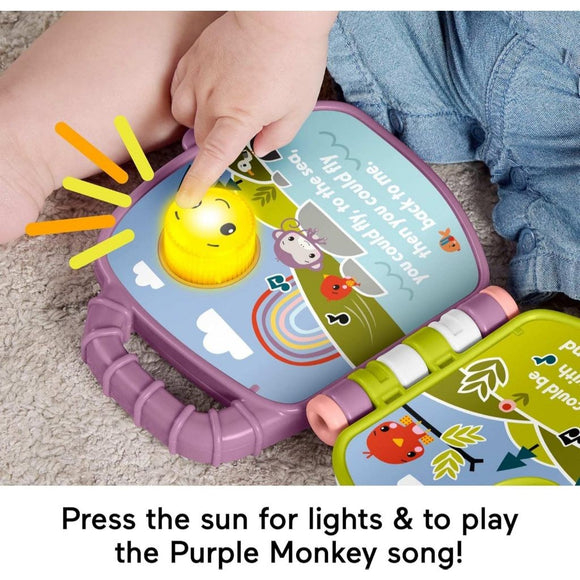Fisher-Price Purple Monkey Musical Storybook Toy For Baby & Toddler With Lights & Sounds