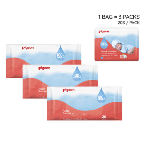 Pigeon Aqua Baby Wipes (20 Wipes x 3)