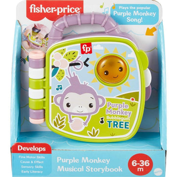 Fisher-Price Purple Monkey Musical Storybook Toy For Baby & Toddler With Lights & Sounds