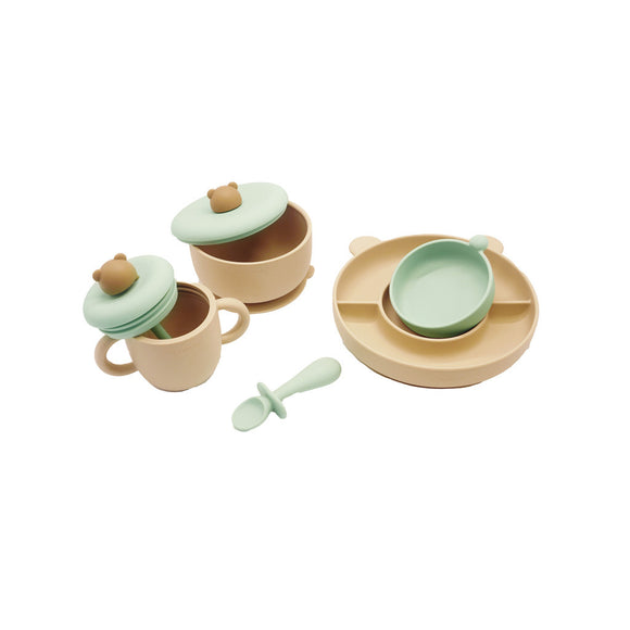 Combi Bear Silicone Tableware Gift Box (Rice+Green) Learning Tableware Dinner Bowls Plates