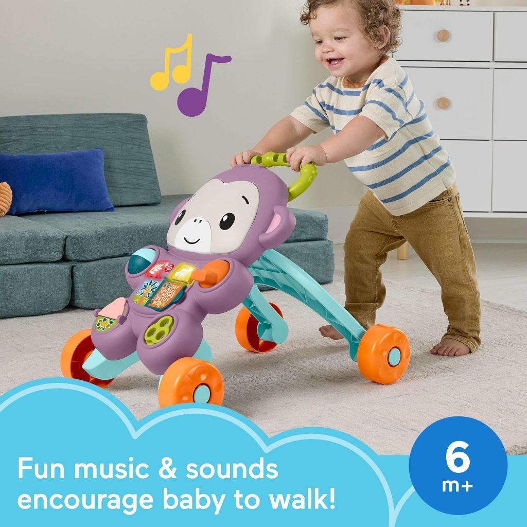 Fisher-Price Learn With Me Purple Monkey Walker Baby Learning Toy With Music & Lights - 0
