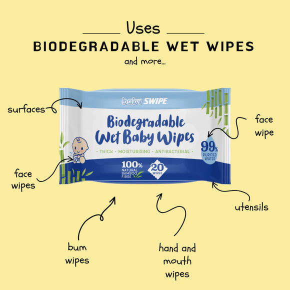 babySWIPE Biodegradable Organic Bamboo Baby Wipes 20s - 5in1 Bundle