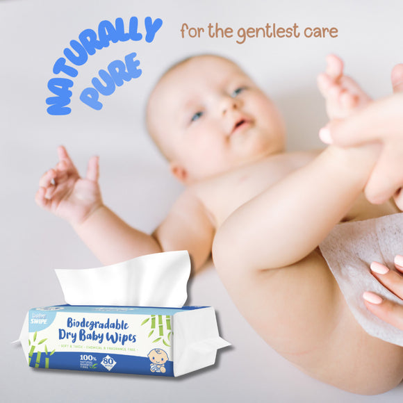 babySWIPE Biodegradable Organic Bamboo Dry Baby Wipes 80s - Single Pack