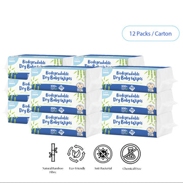 [CARTON DEAL] babySWIPE Biodegradable Organic Bamboo Dry Baby Wipes 80s x 12