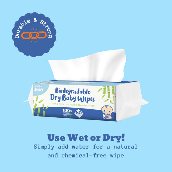 babySWIPE Biodegradable Organic Bamboo Dry Baby Wipes 80s - Single Pack