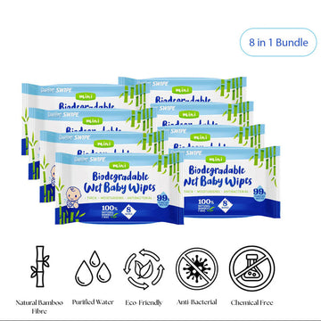 babySWIPE Biodegradable Organic Bamboo Baby Wipes Mini 8 sheets
