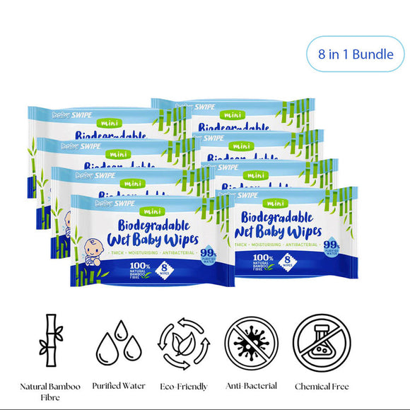 babySWIPE Biodegradable Organic Bamboo Baby Wipes Mini 8 sheets