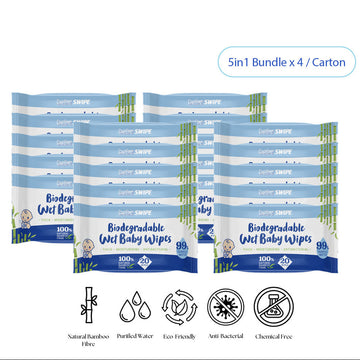 [ CARTON DEAL ] babySWIPE Biodegradable Organic Bamboo Baby Wipes 20s x (5in1 Bundle x4)