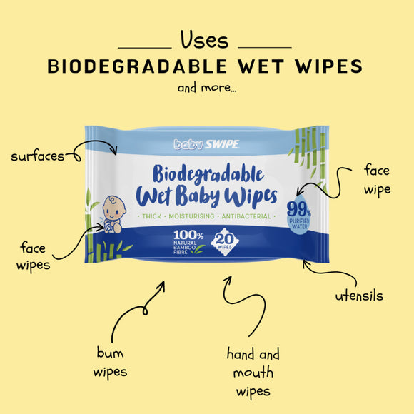 [ CARTON DEAL ] babySWIPE Biodegradable Organic Bamboo Baby Wipes 20s x 20packs