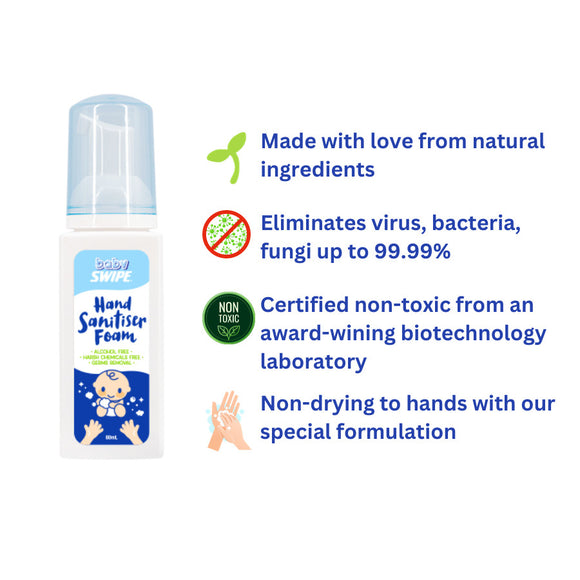 BabySWIPE Tiny Travellers Pack (Milk bottle cleanser, detergent, sanitiser, disinfectant, cap holder, wipes, pouch bag)