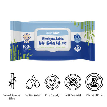 babySWIPE Biodegradable Organic Bamboo Baby Wipes 70s - Single Pack