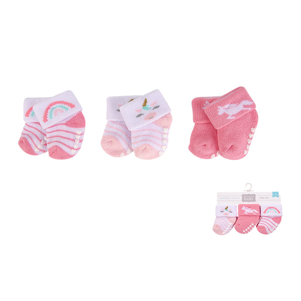 Hudson Baby NB Terry Socks With Non-Skid (0-6 Months)