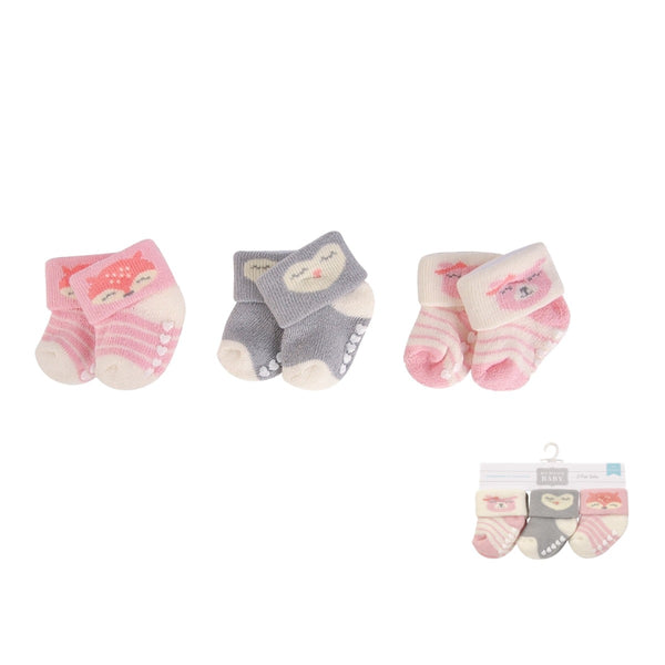 Hudson Baby NB Terry Socks With Non-Skid (0-6 Months)