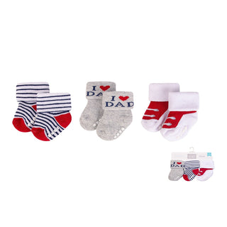Buy dad-boy-navy-red Hudson Baby 3pcs Terry Socks With Non-Skid (0-6M)