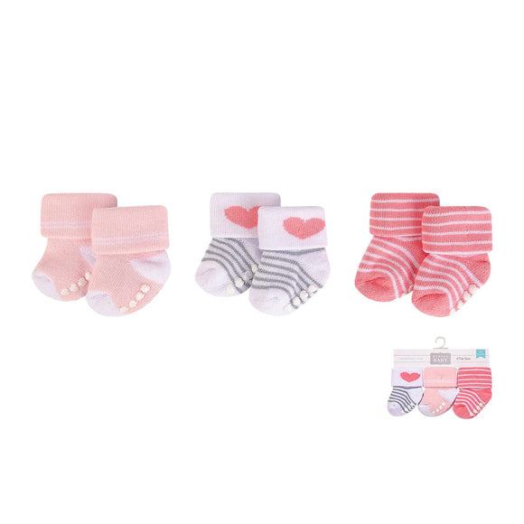 Hudson Baby 3pcs Terry Socks With Non-Skid (0-6M)