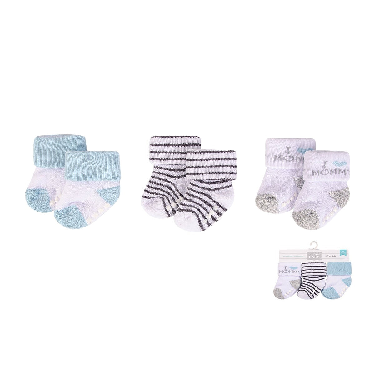 Hudson Baby 3pcs Terry Socks With Non-Skid (0-6M)