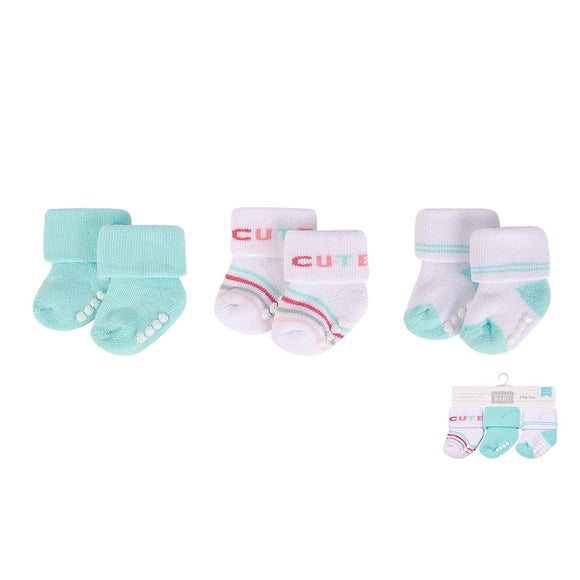 Hudson Baby 3pcs Terry Socks With Non-Skid (0-6M)