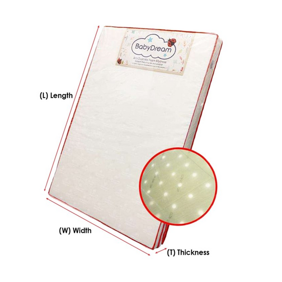 Babydreams 3 Inch Antidustmite Foam Mattress With Holes - Graco and Joie playpen - 26x38x3inch