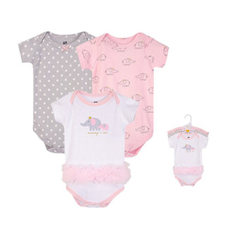 Buy pink-grey-elephant Hudson Baby 3pcs Bodysuit Short Sleeve Set (0-3m/3-6m/6-9m/9-12m)