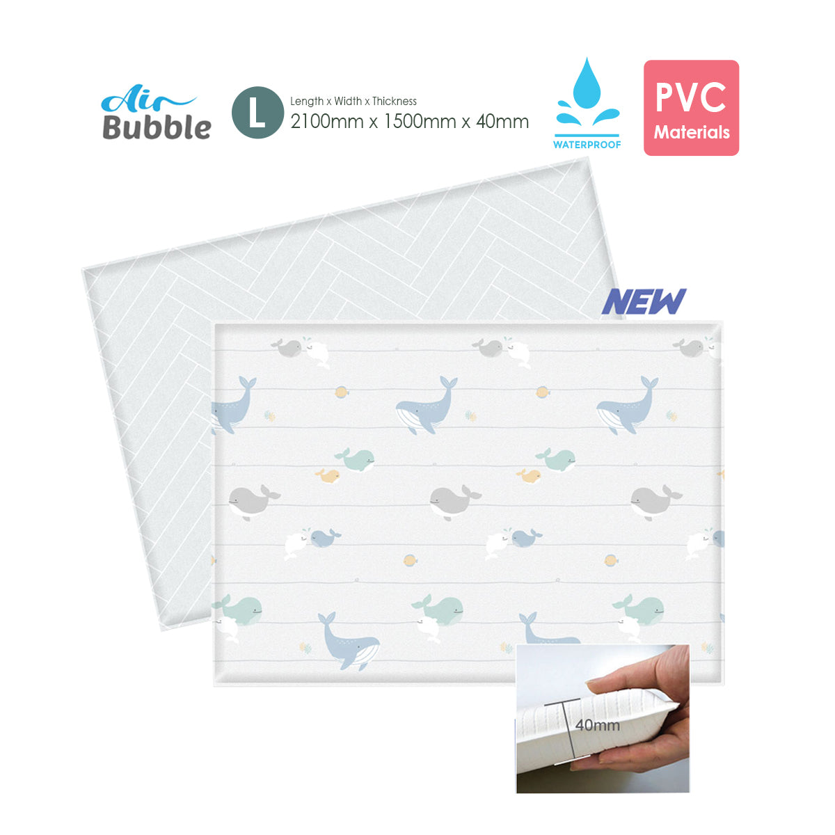 Parklon Air Bubble PVC Mat- Happy Whale (L40) | Baby Kingdom Pte Ltd