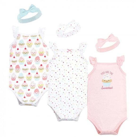 Hudson Baby 6pcs Short Sleeve Bodysuit and Headbands Set