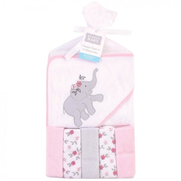 Hudson Baby 5pcs Hooded Towel & Washcloths (Knit Terry)