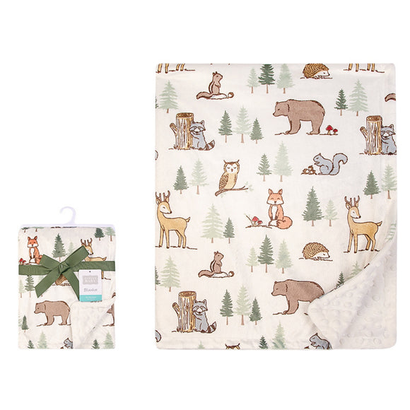 Hudson Baby Print Mink Blanket W Dotted Mink Back