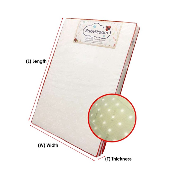 Babydreams 4 inch Antidustmite Mattress with Holes - Baby Cot - 27.5x52x4inch