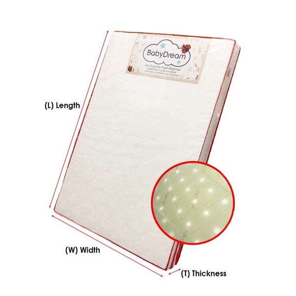 Baby Dream 4 inch Antidustmite Mattress with Holes - Baby Cot - 27.5x52x4inch
