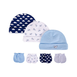 Hudson Baby 3pcs Caps & 4pcs Scratch Mitten Set (0-6m)