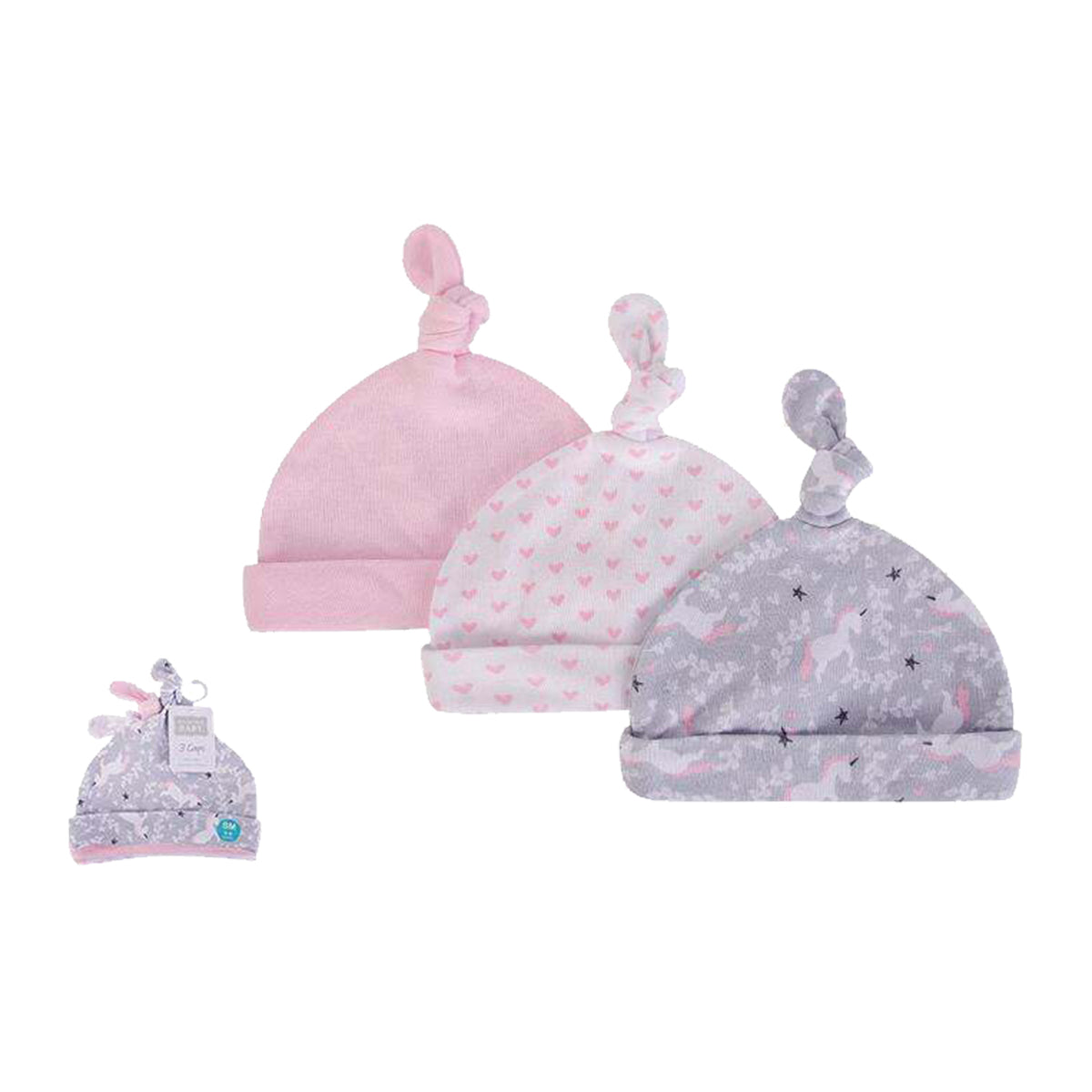 Hudson Baby 3pcs Knot Hats (0-6m)
