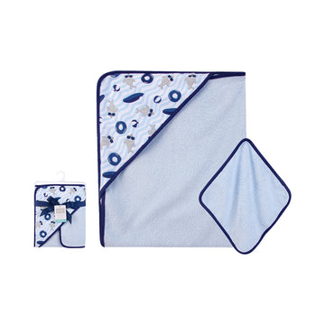 Hudson Baby 1pc Hooded Towel & Washcloths (Woven Terry) - 0