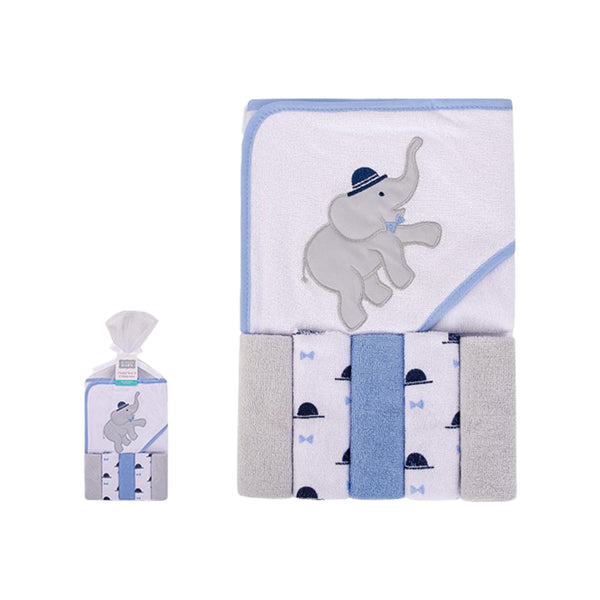 Hudson Baby 5pcs Hooded Towel & Washcloths (Knit Terry)